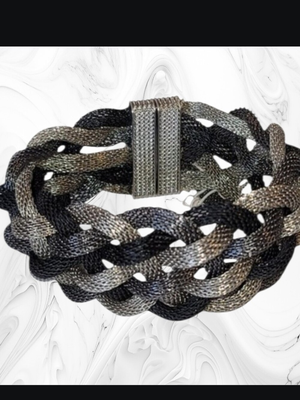 Braided Multitone Mesh Bracelet - Black & Silver